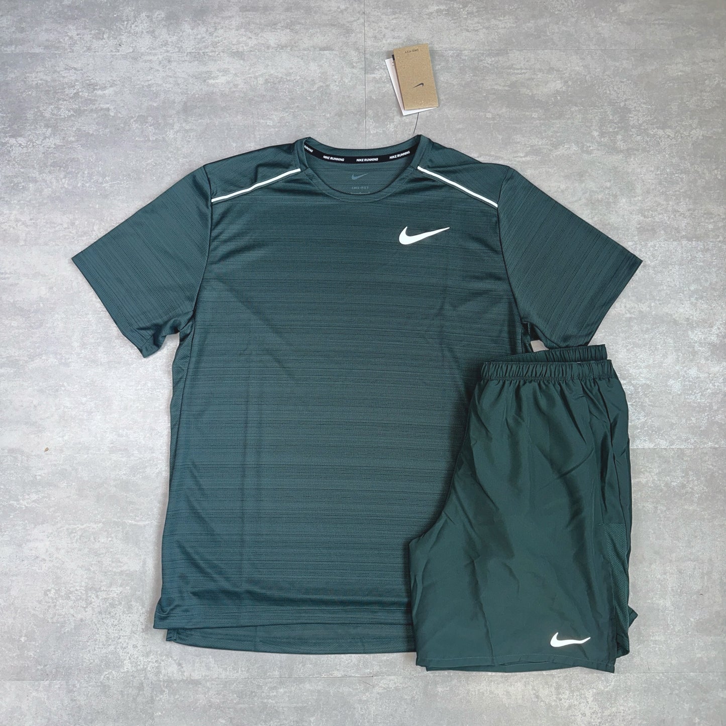 Nike Miler 1.0 Forest Green & Challenger Shorts Set