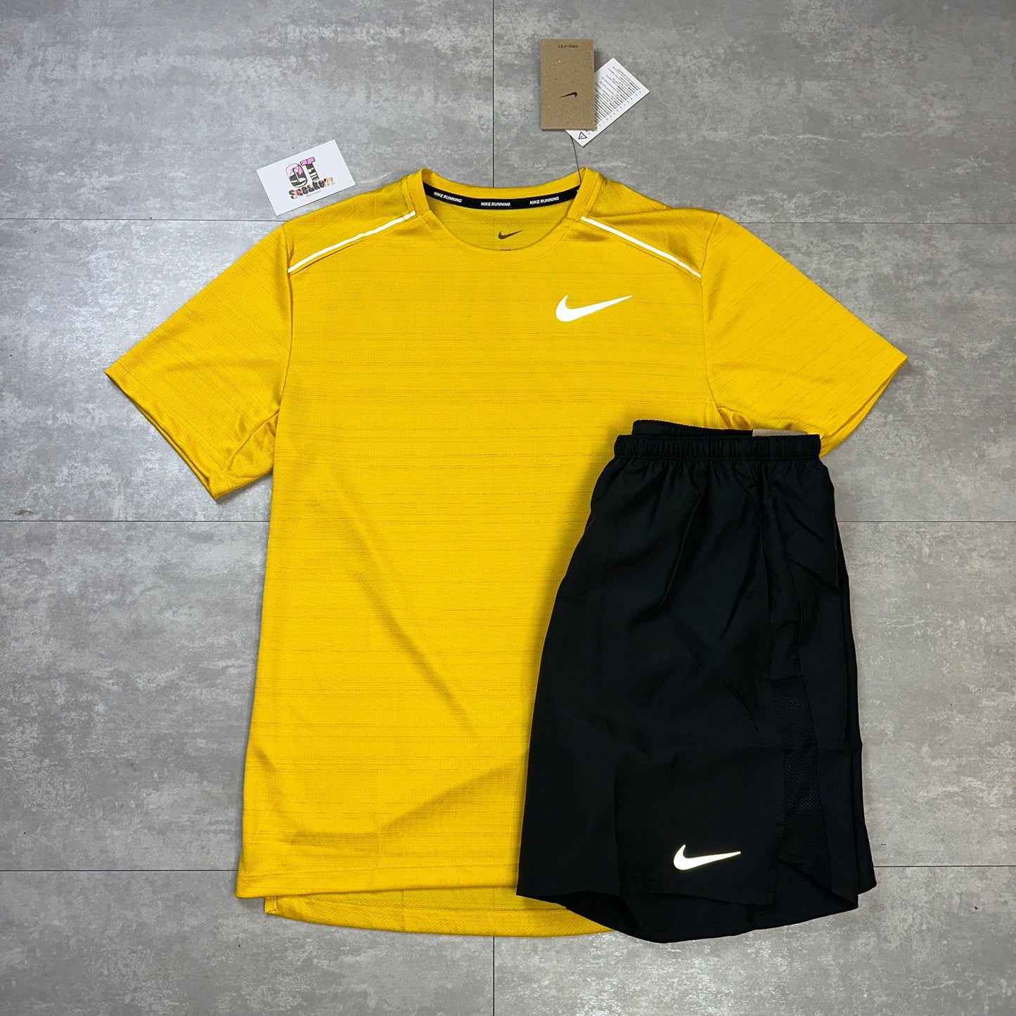 Nike Miler 1.0 Yellow Sulphar & Black Challenger Shorts Set