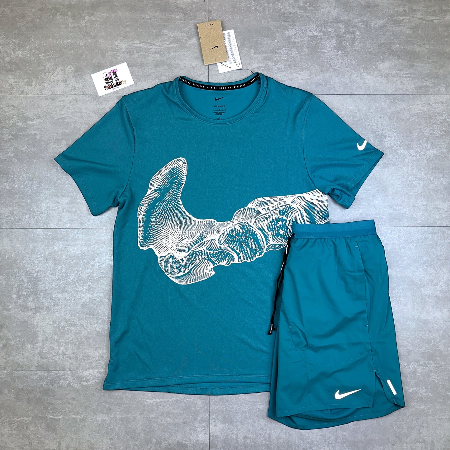 Nike Graphic Swoosh Teal T-Shirt & Short Set