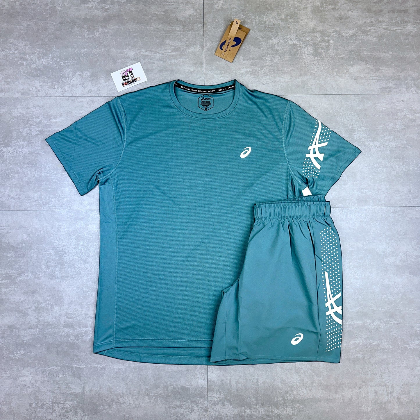 Asics Icon T-Shirt Foggy Teal & Asics 7” Shorts