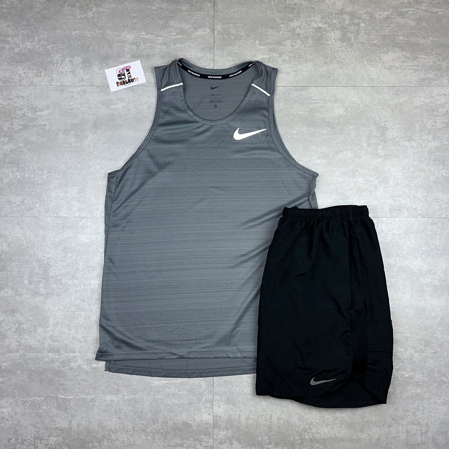 Nike Miler 1.0 Vest Grey & Challenger Shorts Black