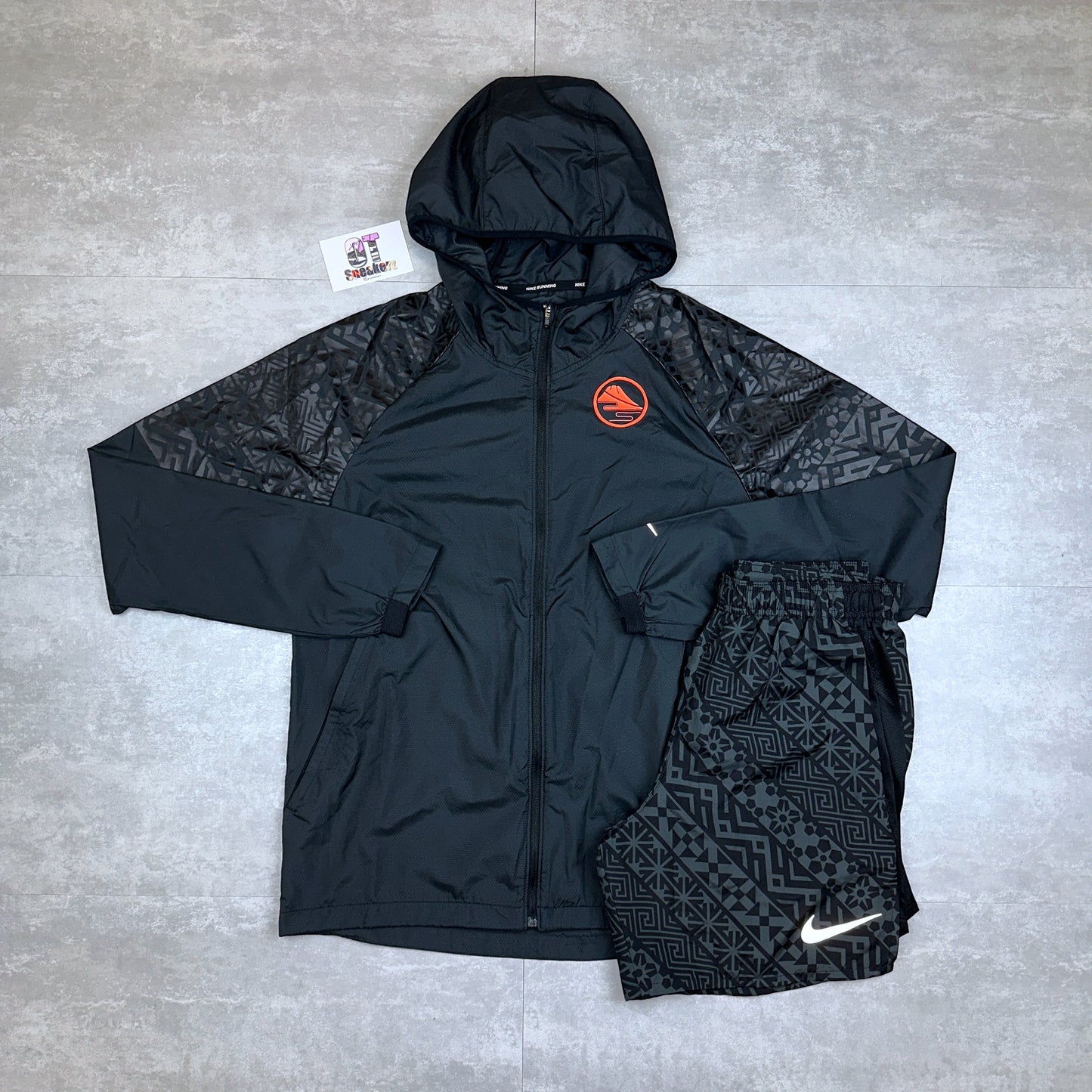 Nike Graphic Windrunner & Short Set Black Orange