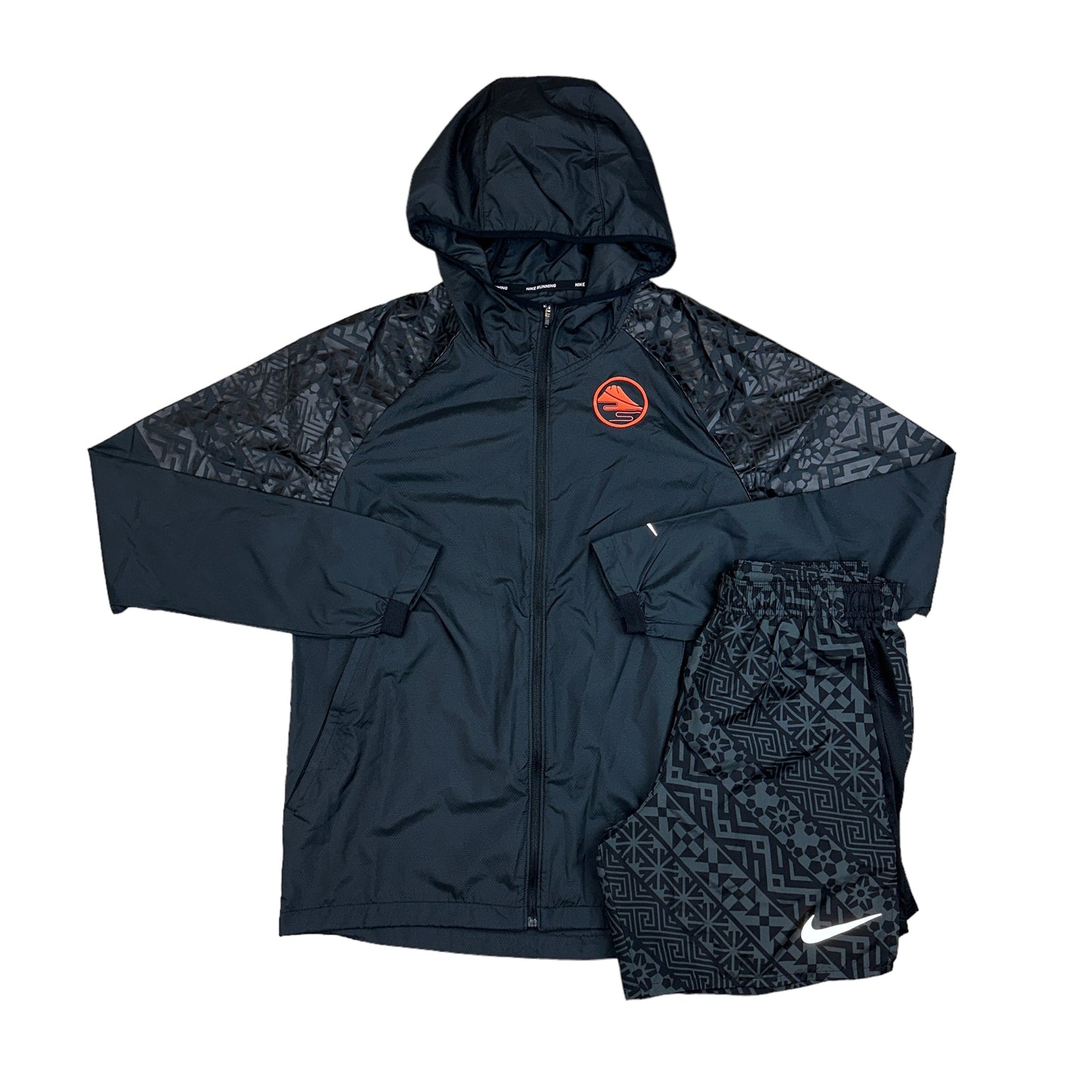 Nike Graphic Windrunner & Short Set Black Orange