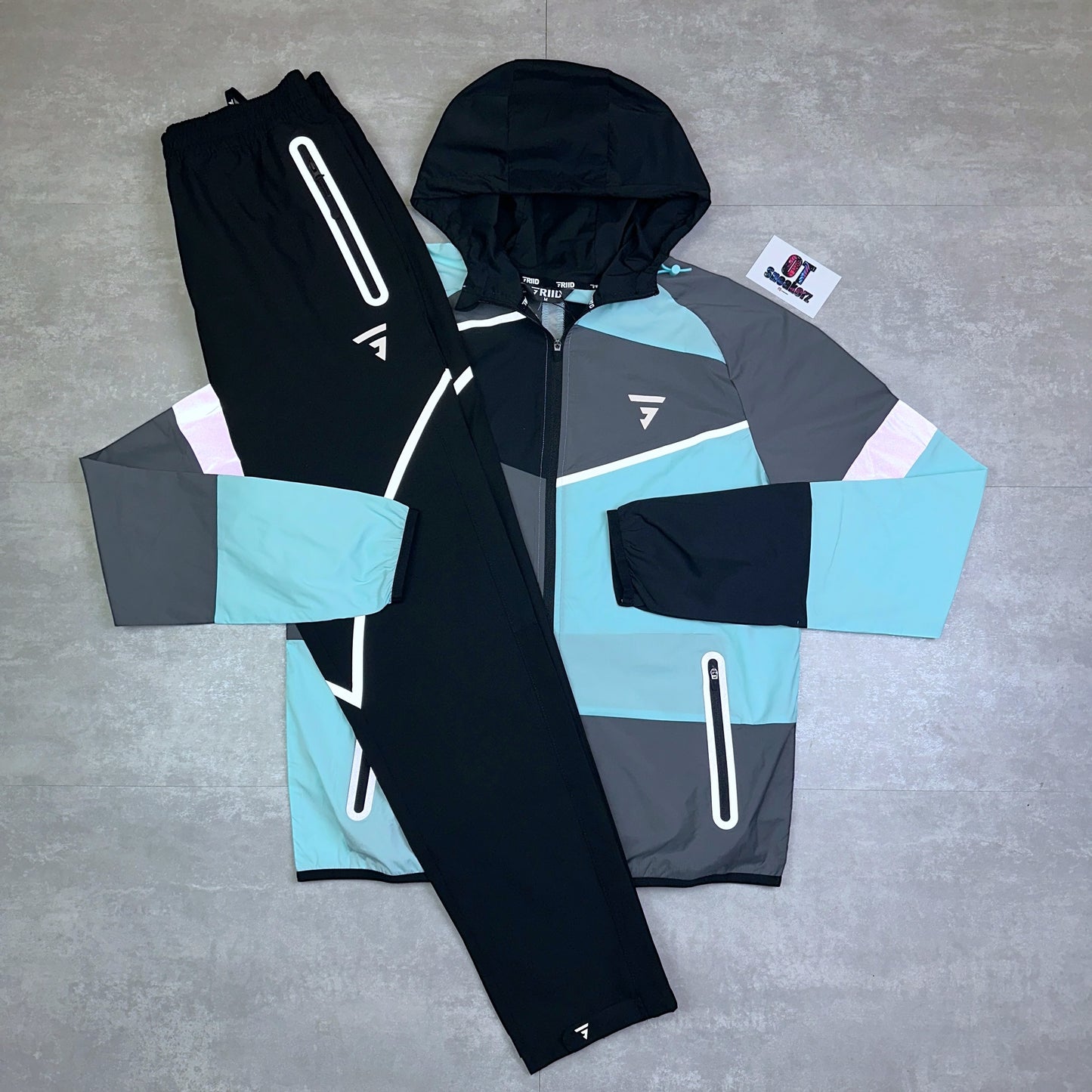 Griid Panel Windrunner Aqua Black Grey & Black Reflect Pants