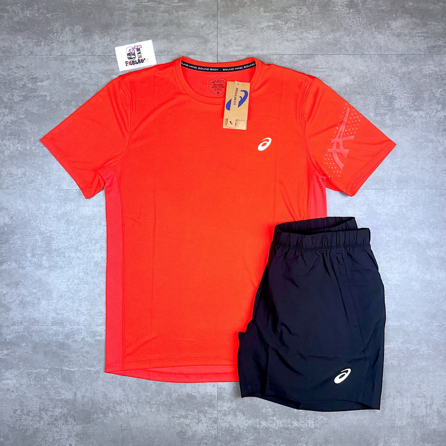 Asics Icon Crimson Red & Black Shorts Set