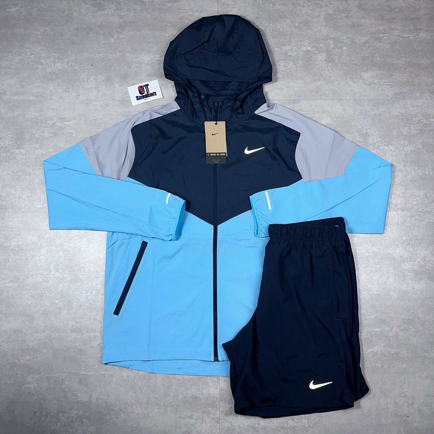 Nike UV Windrunner Aquarius Blue Navy Grey & Navy Challenger Shorts