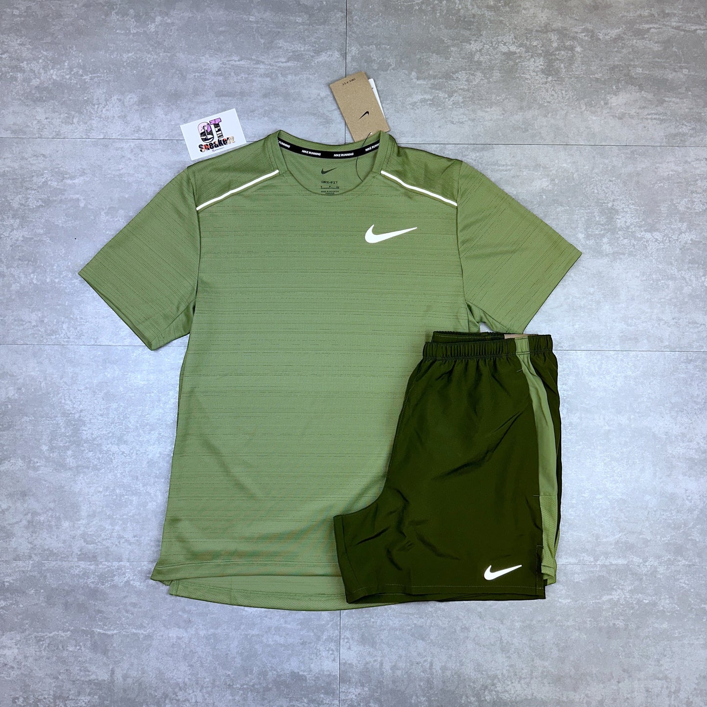 Nike Miler 1.0 Medium Olive & Challenger Shorts